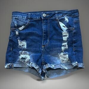 Gemma Rae Women's Denim Shorts Size 9/29 Distressed Thrashed High Waist Stretch